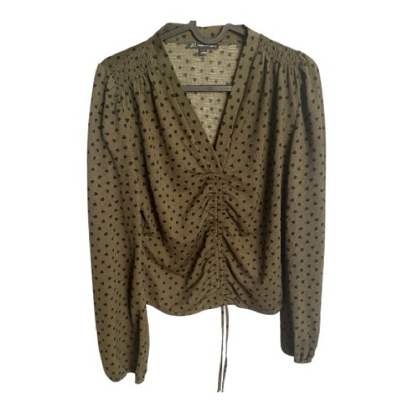Adrianna Papell Olive Blouse with Black Dots - Picture 1 of 7
